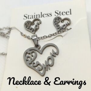 🧑‍💼MOM🧑‍💼Necklace🦹 and  Earrings NWT Stainless Steel Silver 3 Pieces